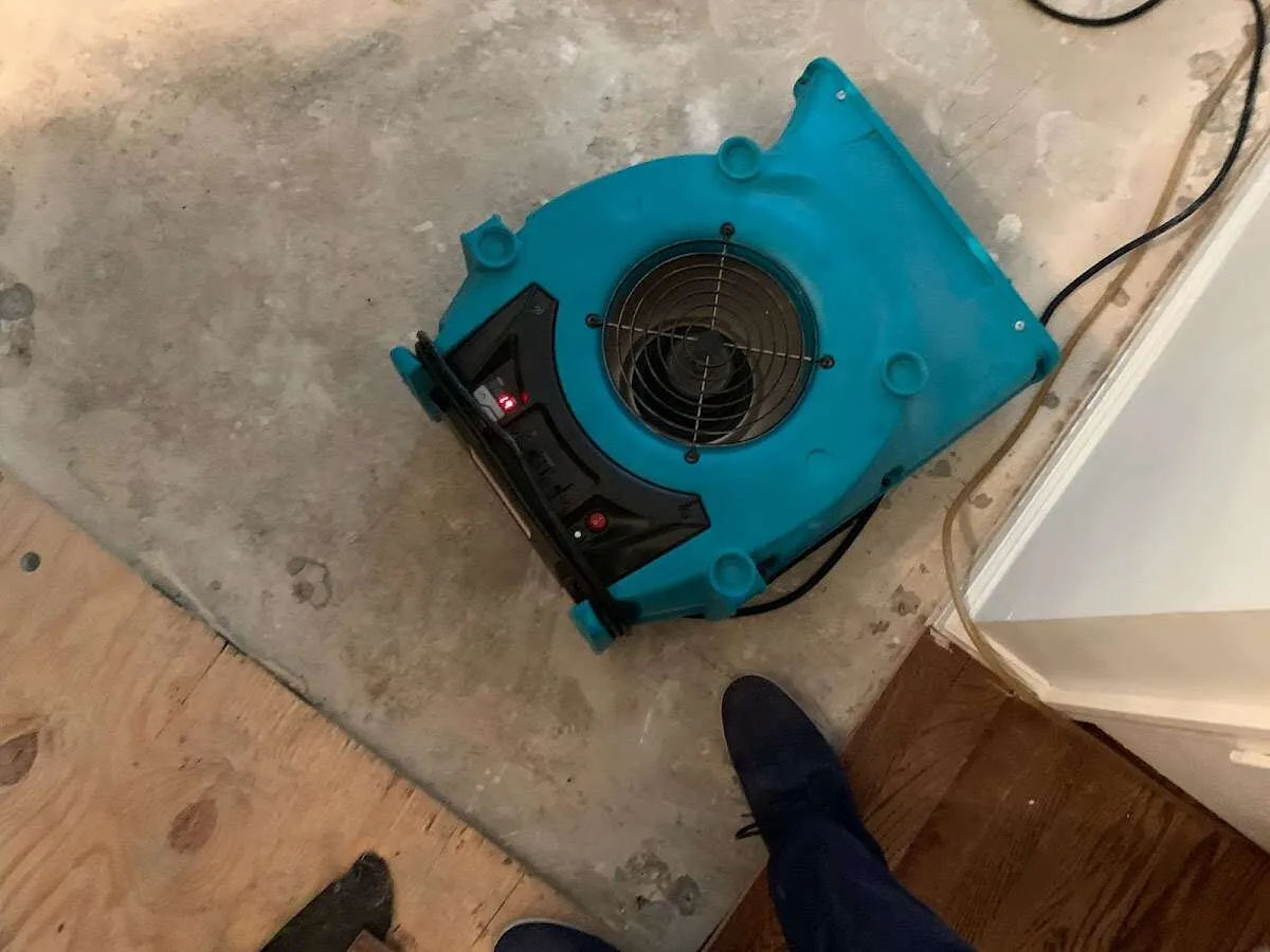 Air mover drying subfloor during Leak Detection & Repair in Palmetto
